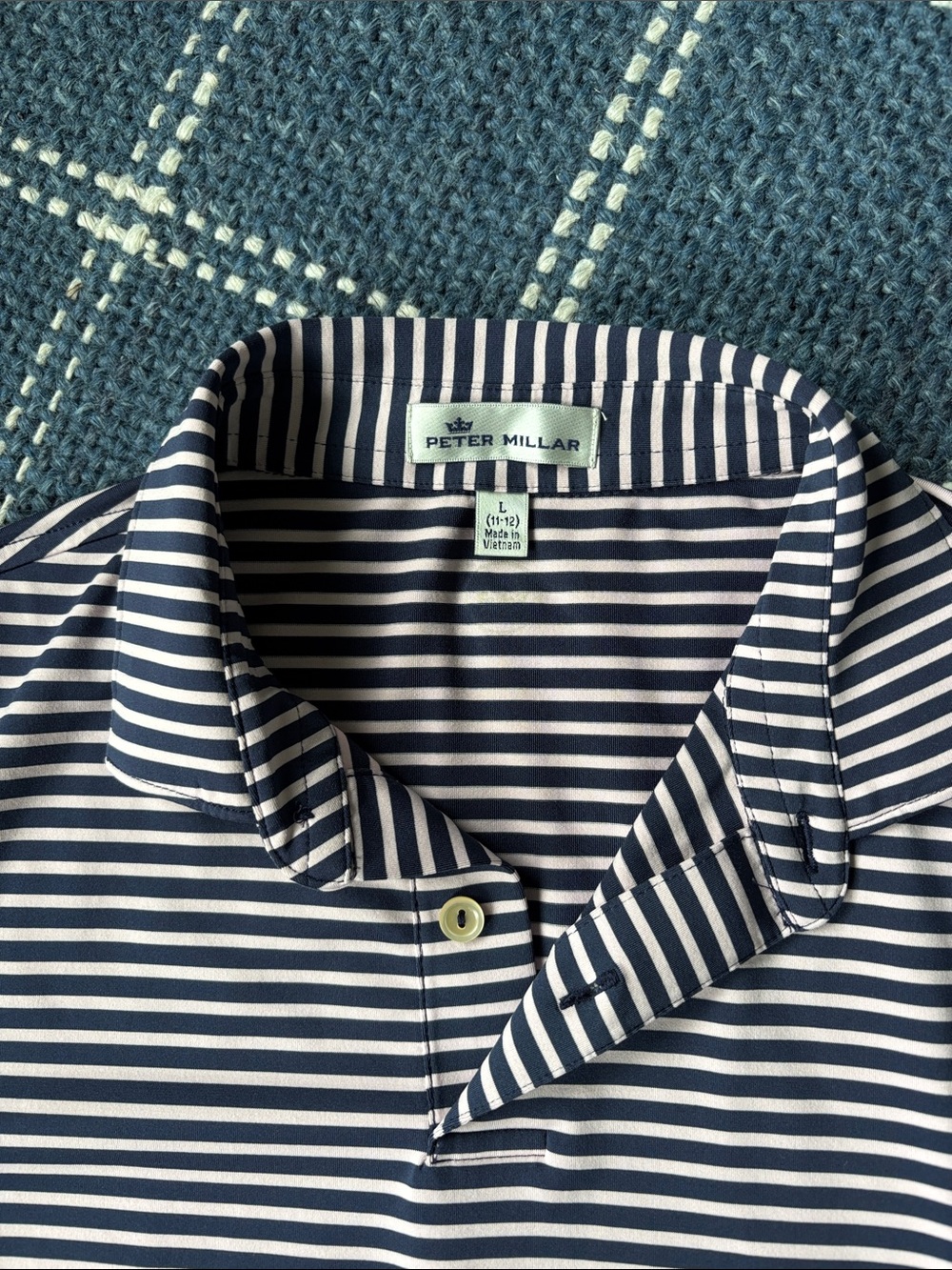 Peter Millar Navy and Pink Striped Golf Polo - Picture 2 of 3